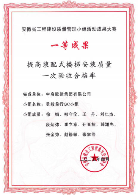 安徽省工程建設質(zhì)量管理小組一等成果